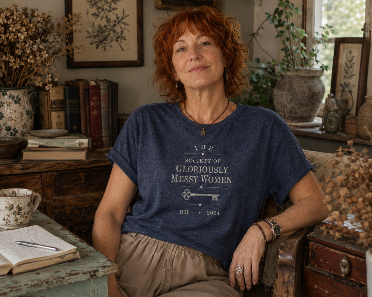 "The Society of Gloriously Messy Women"  - Washed Navy, Vintage, Relaxed Fit Brocan-Tee