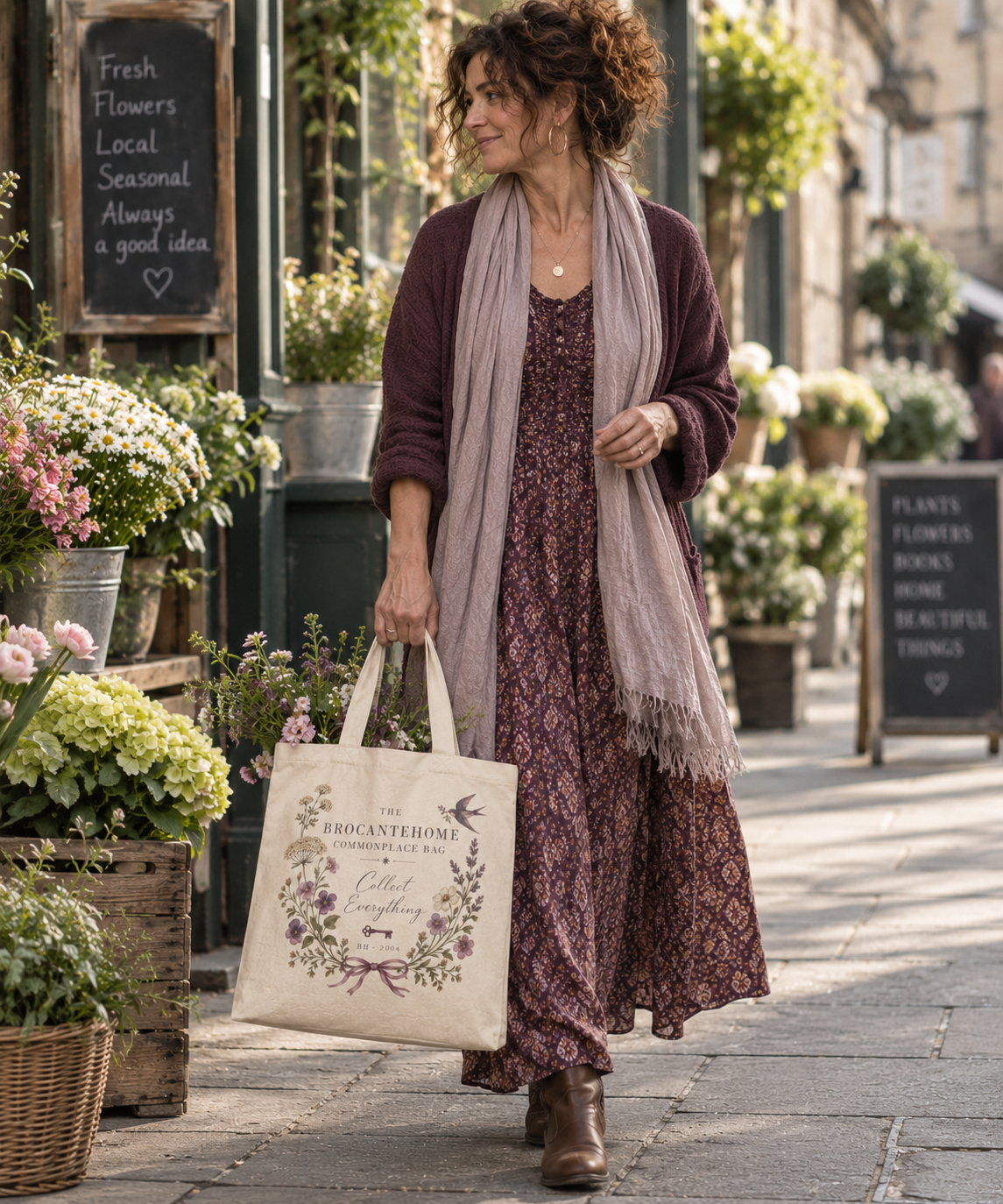 Floral Wreath Tote Bag — “Collect Everything” Vintage Garden Market Tote